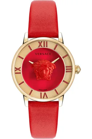 VERSACE Accessoires, Dames, Geel, ONE Size, La Medusa Rood Leren Horloge