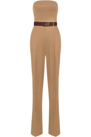 Elisabetta Franchi Jumpsuits & Playsuits, Dames, Bruin, XL, Off-Shoulder Jumpsuit met Gekruiste Veters