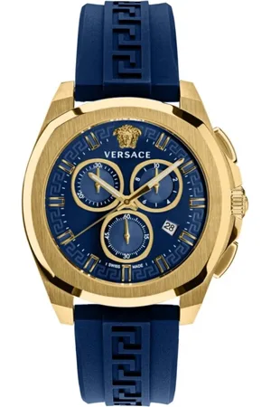 VERSACE Accessoires, Heren, Geel, ONE Size, Heren Chronograaf Chrono GEO blauw, goud 43 mm Ve 7Ca 0323