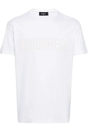 Dsquared2 Tops, Heren, Wit, 3Xl, Katoen, Crystal Logo T-shirt
