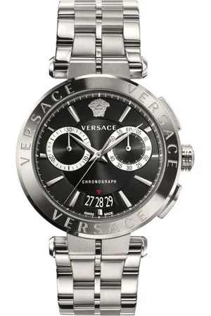 VERSACE Accessoires, Heren, Grijs, ONE Size, Aion Chronograaf Herenhorloge Zilver Staal Zwart Wijzerplaat 45mm Ve 1D015 20
