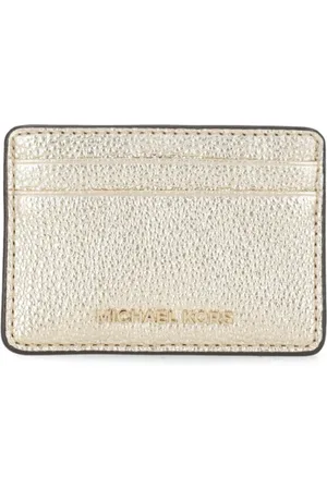 Michael Kors Accessoires, Dames, Geel, ONE Size, Gouden Leren Kaarthouder voor Vrouw