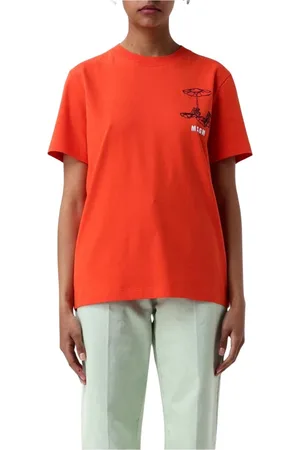 Msgm Tops, Dames, Rood, S, Katoen, Rode Grafische Tee voor Vrouwen
