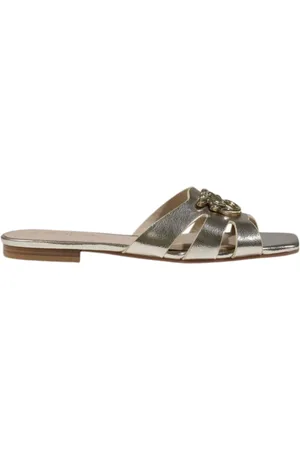 Pinko Schoenen, Dames, Geel, 40 EU, Leer, Leren Damessandalen Lente/Zomer Collectie