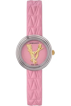 VERSACE Accessoires, Dames, Roze, ONE Size, Virtus Mini Roze Leren Horloge