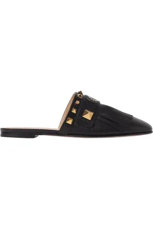 VALENTINO GARAVANI Schoenen, Dames, Zwart, 37 1/2 EU, Leer, Zwarte Leren Franje Muiltjes