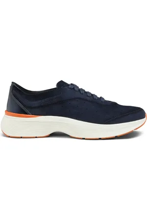 santoni Schoenen, Heren, Blauw, 43 1/2 EU, Leer, Navy Blauwe Sneakers met Geperforeerd Detail