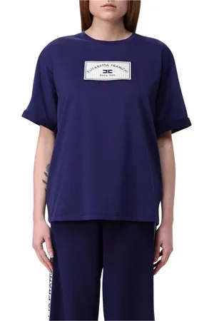 Elisabetta Franchi Tops, Dames, Blauw, M, Katoen, Wit T-shirt voor vrouwen