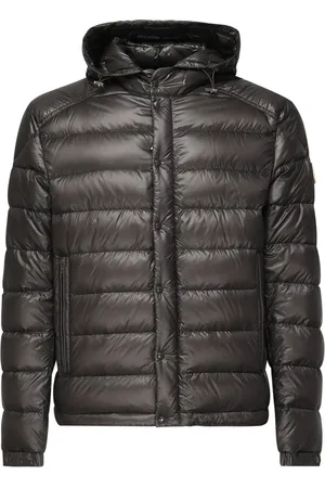 Moncler Jassen, Heren, Grijs, M, Nylon, Grijze Gewatteerde Nylonjas met Capuchon