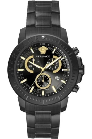 VERSACE Accessoires, Heren, Zwart, ONE Size, Nieuwe Chrono Gunmetal Roestvrijstalen Horloge