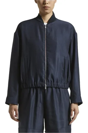 PESERICO SIGN Jassen, Dames, Blauw, XL, Linnen, Glanzende gabardine bomber sweatshirt