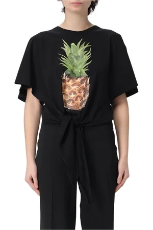 Stella McCartney Tops, Dames, Zwart, S, Zwarte Ananas Print Geknoopte Top