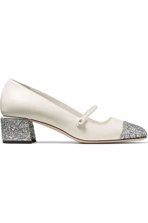 Jimmy Choo Schoenen, Dames, Wit, 40 EU, Leer, Glitter Two-Tone Leren Blokhak Pumps