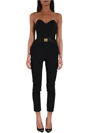 Elisabetta Franchi Jumpsuits & Playsuits, Dames, Zwart, S, Polyester, Vloeibare crêpe jumpsuit met grote strik