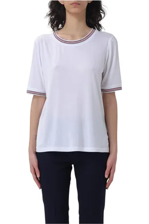 FAY Tops, Dames, Wit, XS, Blauwe Ribgeknipte Tee