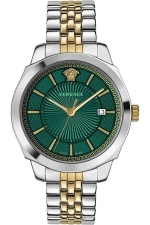 VERSACE Accessoires, Heren, Grijs, ONE Size, Icon Classic Datum Roestvrijstalen Horloge