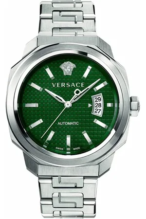 VERSACE Accessoires, Heren, Grijs, ONE Size, Automatisch Horloge Dylos Groene Wijzerplaat