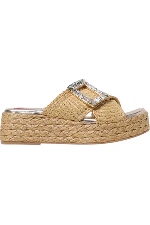 Roger Vivier Schoenen, Dames, , 39 EU, Leer, Crème Straw Platform Sandalen