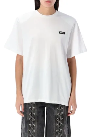 ROTATE Tops, Dames, Wit, L, Katoen, Witte Crew Neck Tee voor Vrouwen