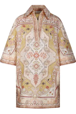 ZIMMERMANN Kleedjes, Dames, Veelkleurig, M, Linnen, Mosterd Tuniek Jurk