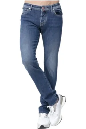 Jacob Cohen Jeans, Heren, Blauw, W31, Katoen, Slim Fit Blauwe Jeans