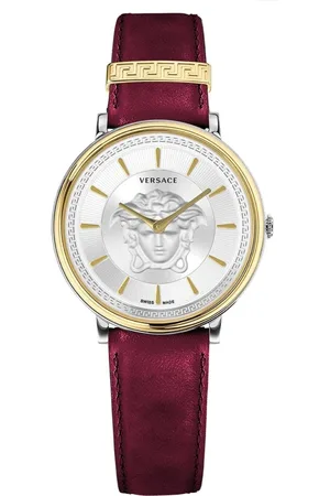 VERSACE Accessoires, Dames, Veelkleurig, ONE Size, Medusa V Circle Horloge Bordeaux Goud