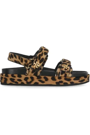 Tory Burch Schoenen, Dames, Bruin, 37 EU, Leer, Leren sandalen met dierenprint