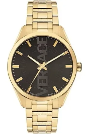 VERSACE Accessoires, Heren, Geel, ONE Size, Herenhorloge V-Vertical goud, zwart 42 mm Ve 3H006222