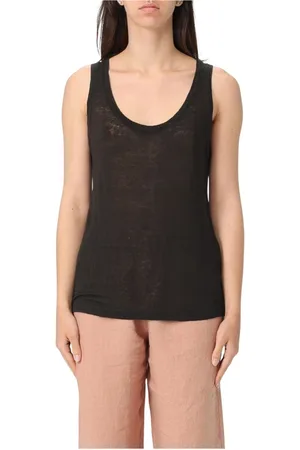 120% Lino Tops, Dames, Zwart, M, Linnen, Zwart Linnen Mouwloze Top