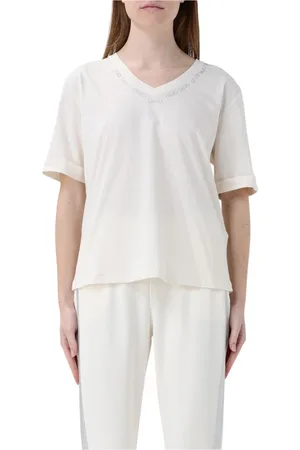 Liu Jo Tops, Dames, Wit, L, Klassiek Wit V-Hals Geborduurd T-Shirt