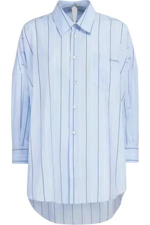 Marni Blouses & Shirts, Dames, Blauw, 2Xs, Katoen, Blauw Gestreept Overhemd Loose Fit