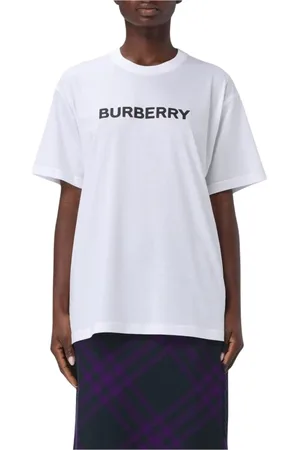 Burberry Tops, Dames, Wit, M, Katoen, Iconisch Logo Wit T-shirt