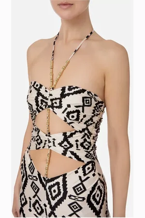Elisabetta Franchi Jumpsuits & Playsuits, Dames, Geel, L, Polyester, Ethnic Print Jumpsuit