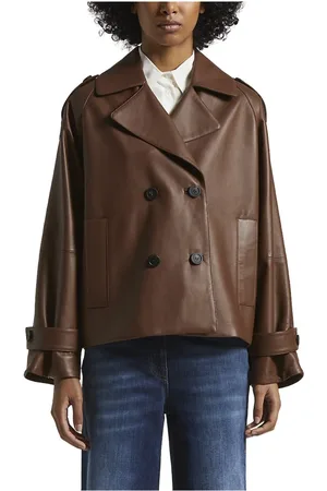 PESERICO SIGN Jassen, Dames, Bruin, XS, Leer, Echt leren korte trenchcoat