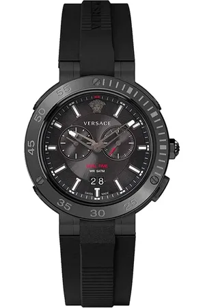 VERSACE Accessoires, Heren, Zwart, ONE Size, Heren Chronograaf Horloge met Siliconen Band