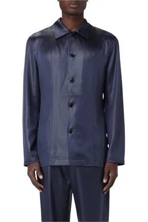 Nanushka Overhemden, Heren, Blauw, S, Satijn, Navy Satin Relaxed Fit Overhemd