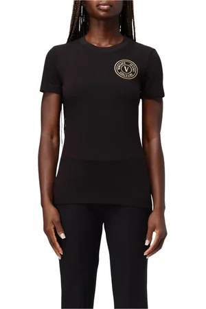 VERSACE Tops, Dames, Zwart, S, Katoen, Zwart Slim Fit T-Shirt