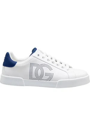 Dolce & Gabbana Schoenen, Heren, Wit, 43 1/2 EU, Leer, Portofino Light Sneakers in wit/blauw leer