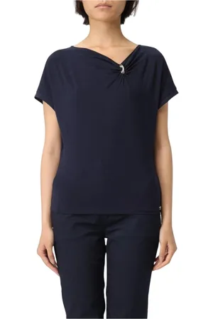 Liu Jo Tops, Dames, Blauw, S, Elegante Zwarte Crewneck T-Shirt