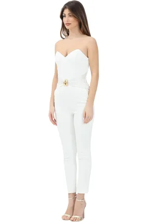 Elisabetta Franchi Jumpsuits & Playsuits, Dames, Wit, L, Ivoor Elegant Jumpsuit met Juweelversiering