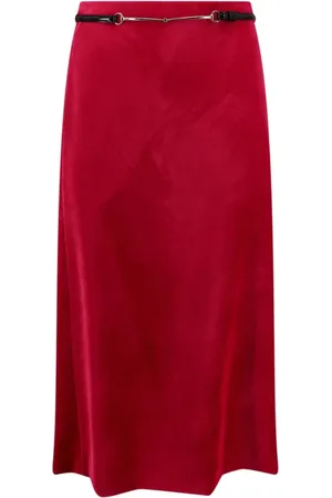 Gucci Rokken, Dames, Rood, S, Suède, Roze Velvet Bloom Midi Rok