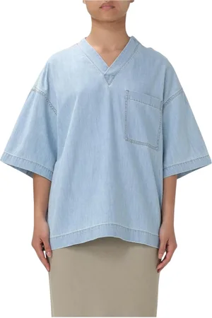 Bottega Veneta Blouses & Shirts, Dames, Blauw, M, Denim, Denim VNeck Top