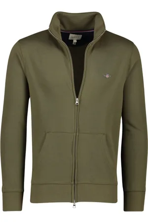 GANT Sweatshirts & Hoodies, Heren, Groen, XL, Katoen, Shield Zip Sweatshirt