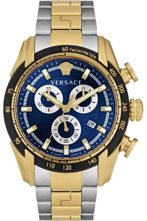VERSACE Accessoires, Heren, Geel, ONE Size, Chronograaf V-Ray bicolor blauw horloge