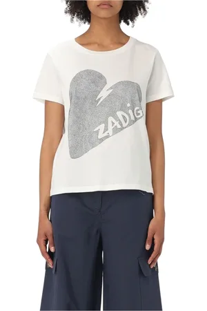 Zadig & Voltaire Tops, Dames, , L, Katoen, Hart Grafische Tee Geel Room