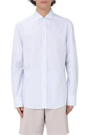 Brunello Cucinelli Overhemden, Heren, Wit, XL, Katoen, Blauw Gestreept Overhemd Jurk