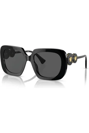 VERSACE Accessoires, Dames, Zwart, 58 MM, Gedurfde Redonda Zonnebril - Iconische Stijl