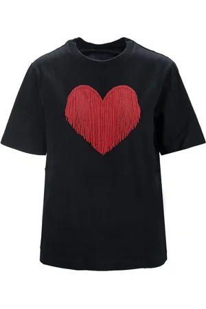 Dsquared2 Tops, Dames, Zwart, 2Xs, Katoen, Red Heart Print Katoenen T-Shirt