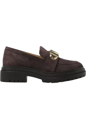 Michael Kors Schoenen, Dames, Bruin, 36 1/2 EU, Suède, Suède Platform Loafers met Gouden Accent