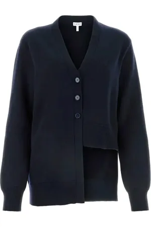 Loewe Truien, Dames, Blauw, M, Kasjmier, Blauwe Asymmetrische Cashmere Cardigan